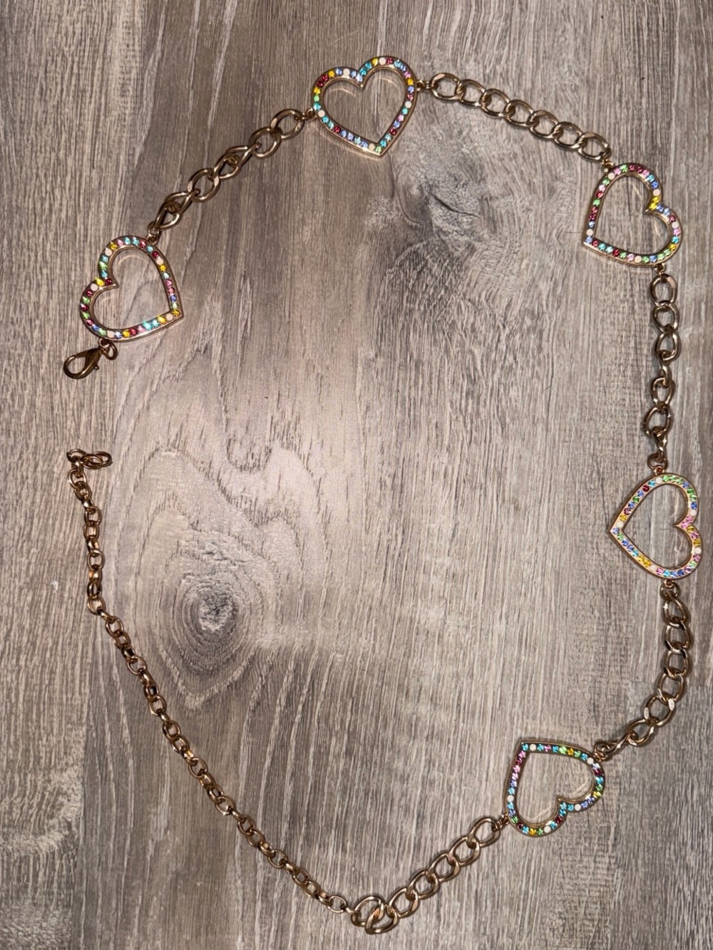 Urban Outfitters Gold-Tone Heart Link Necklace with Rainbow Stones